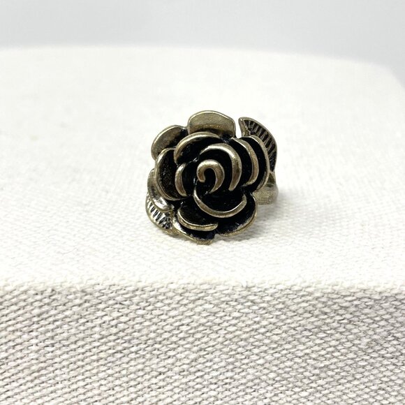 Rose Shaped Silver-Tone Ring Goth Witchy Whimsigoth Floral Flower Gothic - Picture 1 of 11
